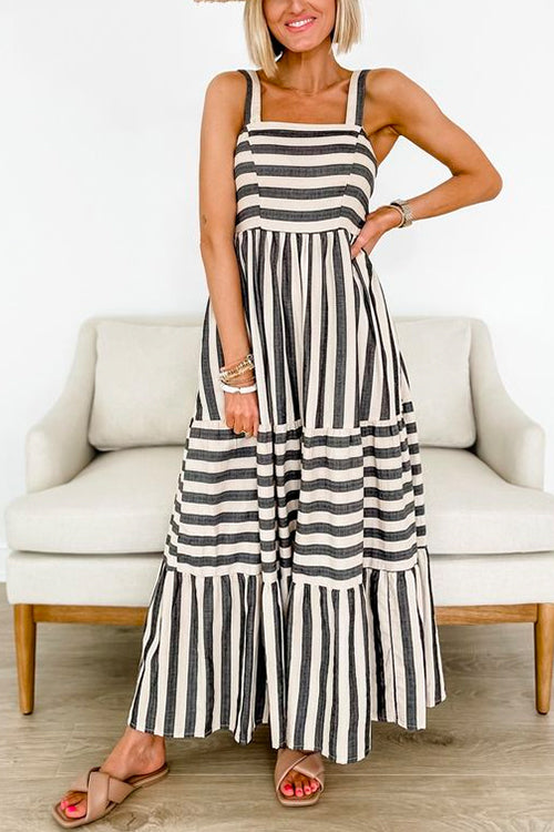 Variant image for Maxiklänning Dam Randig Bomull Polyester för Sommar-1