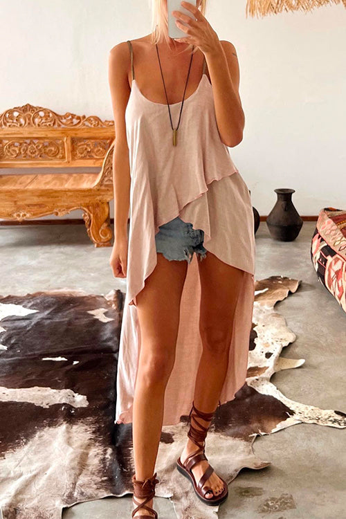 Dam Festtoppar Hög-Låg Cami Top i Mjuk Bomullsblandning-1