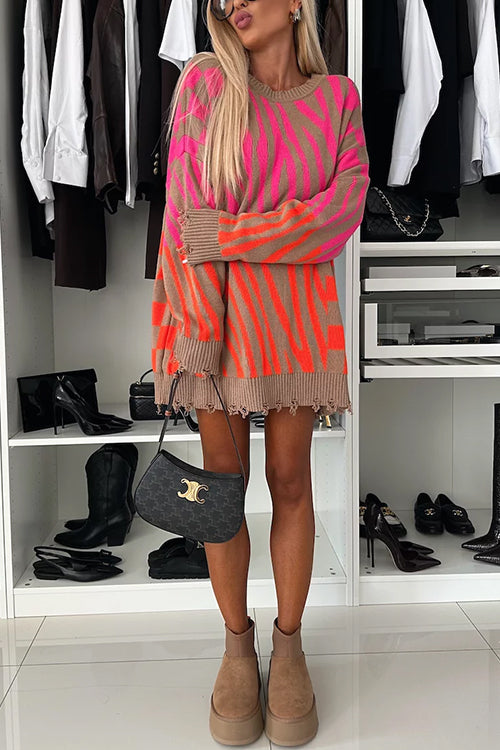 Dam Tröja Crewneck Geometriskt Mönster Bomull Polyester-2