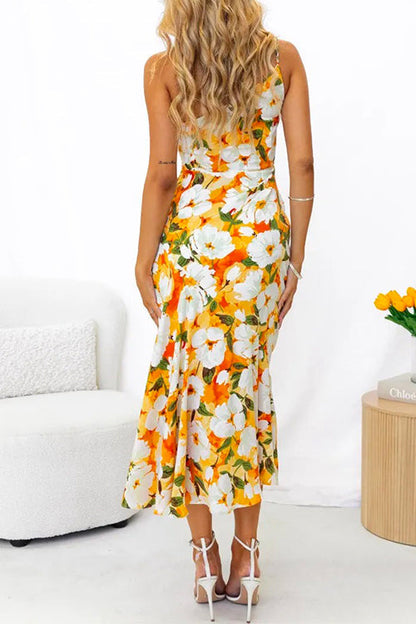 Dam Klänning En Axel Blommig Hög Midja Sjöjungfru Bomull Polyester-6