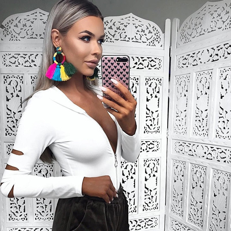 Dam Bodysuit Med Dekorativ Halsringning Och Huva Bomull Polyester-2