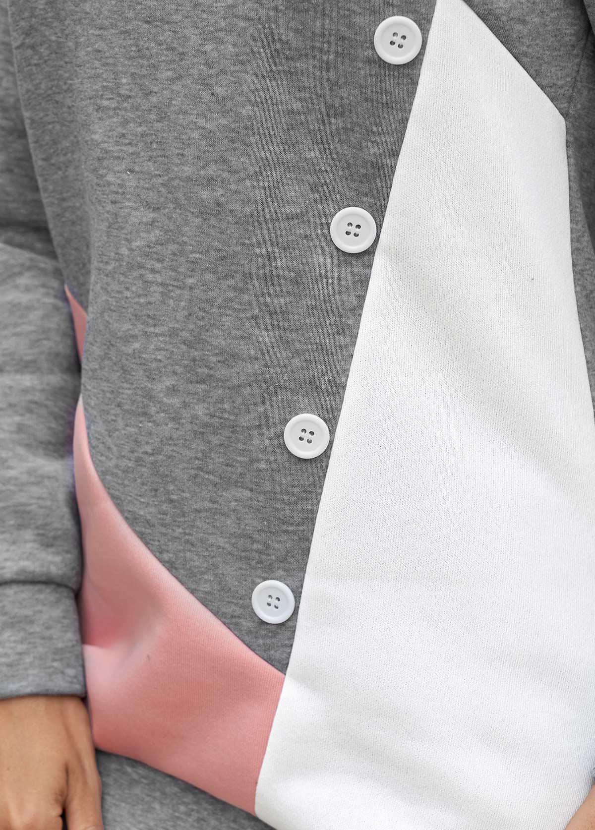 Dam Hoodie med Dekorativa Knappar och Kontrastärmar Mjukt Material 5