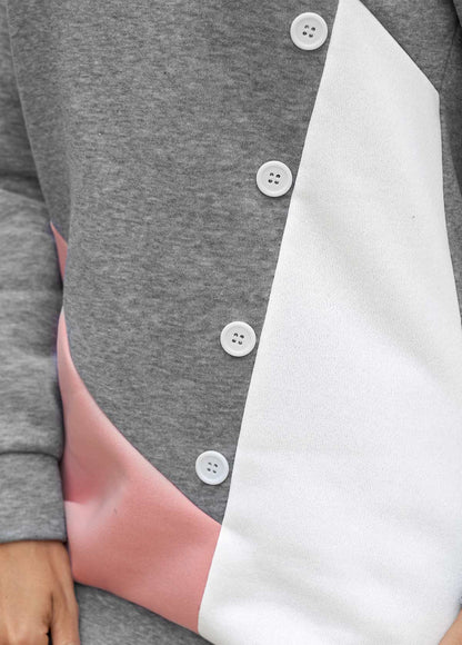 Dam Hoodie med Dekorativa Knappar och Kontrastärmar Mjukt Material 5