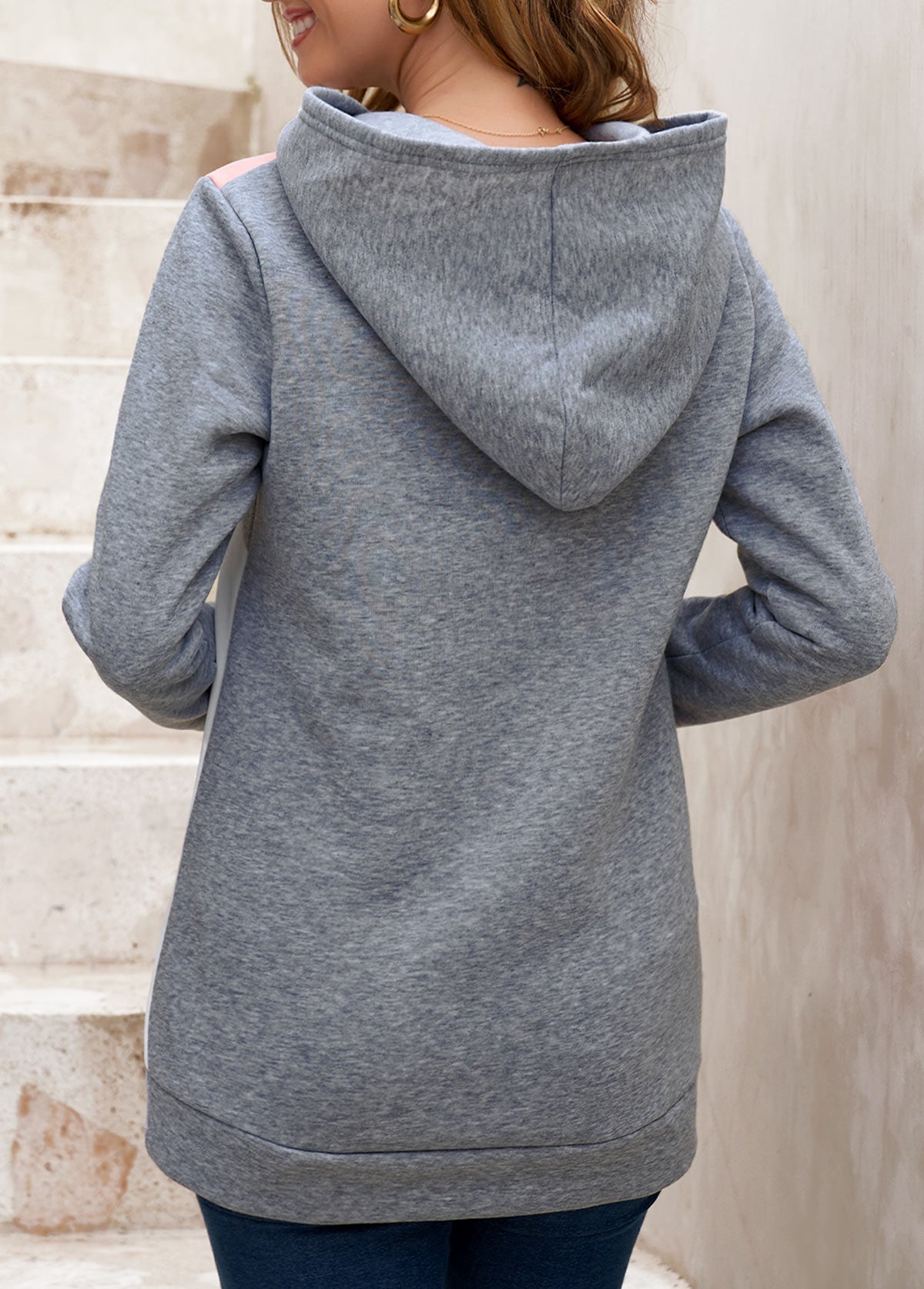 Dam Hoodie med Dekorativa Knappar och Kontrastärmar Mjukt Material 3