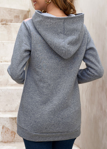 Dam Hoodie med Dekorativa Knappar och Kontrastärmar Mjukt Material 3