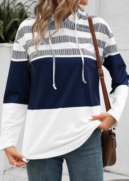 Lång Hoodie Dam med Randig Design, Justerbar Sladdstam, Mjuk och Andningsbar Tyg, Perfekt för Avslappnade Dagar 5