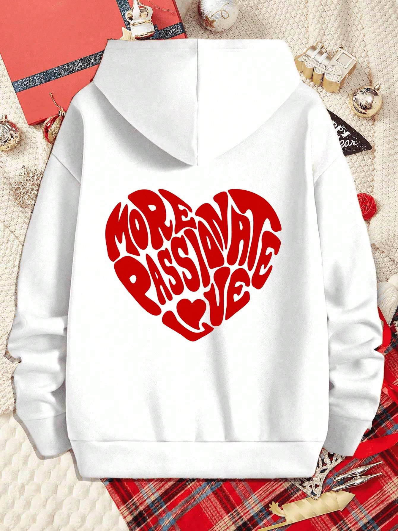 Mäns Hoodie Casual Polyester med Hjärtmönster-3