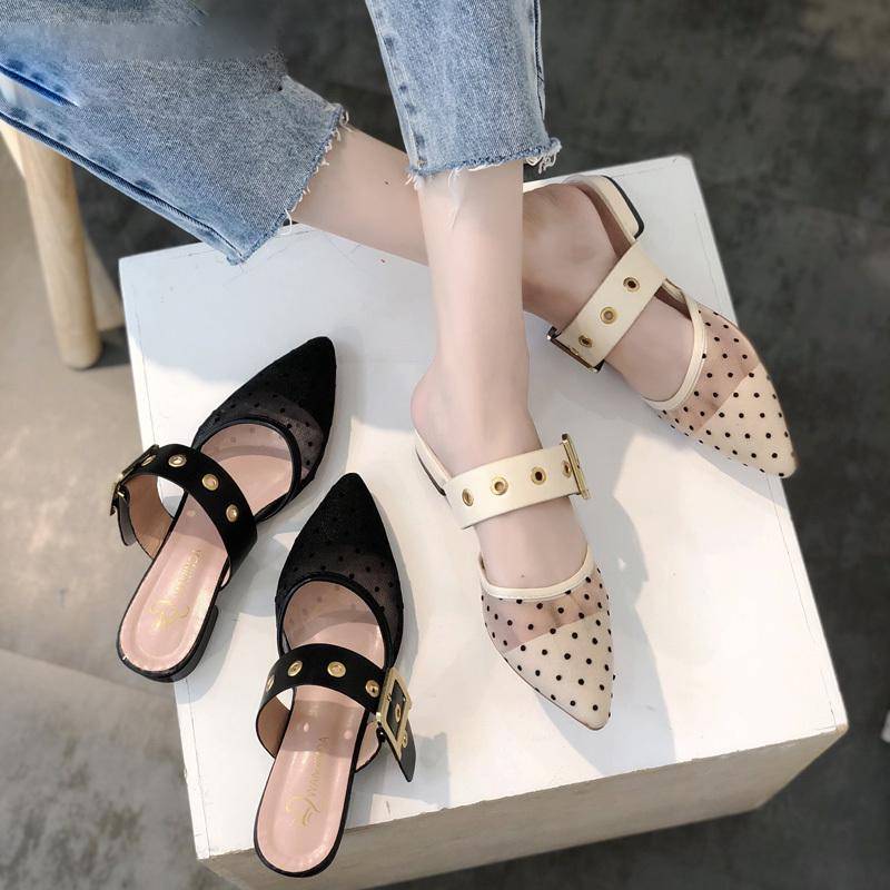 Dam Mules Skor Lågklackade med Metalldekoration PU-material-2