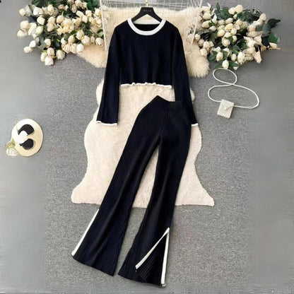 Dam Tvådelad Outfit Ribbade Byxor Fransad Jacka Mjuk Textil-2