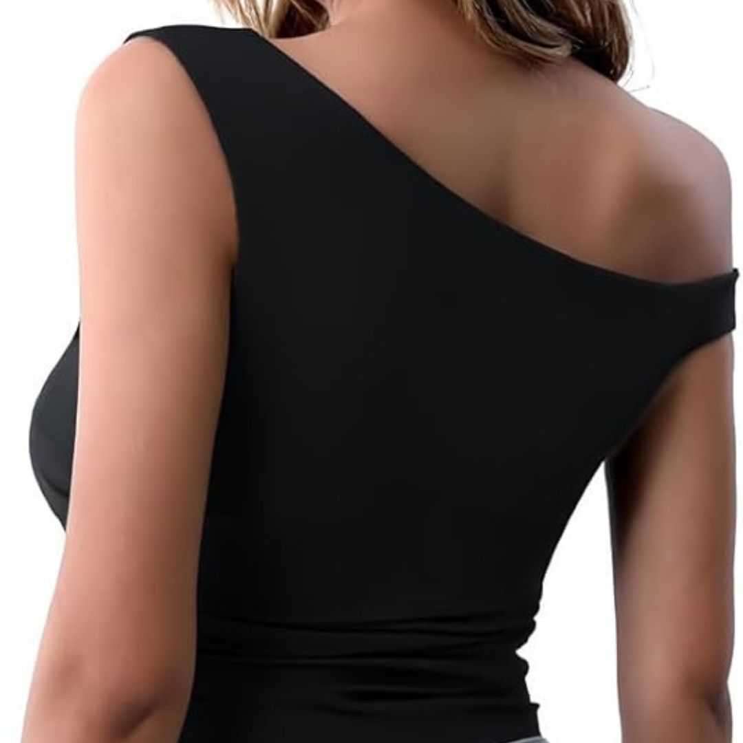 Dam Crop Top Asymmetrisk Design Stretch Polyester-5