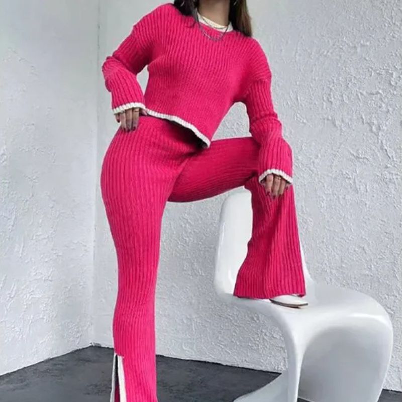 Variant image for Dam Tvådelad Outfit Ribbade Byxor Fransad Jacka Mjuk Textil-11