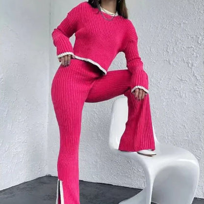 Variant image for Dam Tvådelad Outfit Ribbade Byxor Fransad Jacka Mjuk Textil-11