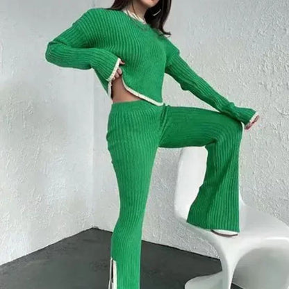 Variant image for Dam Tvådelad Outfit Ribbade Byxor Fransad Jacka Mjuk Textil-16