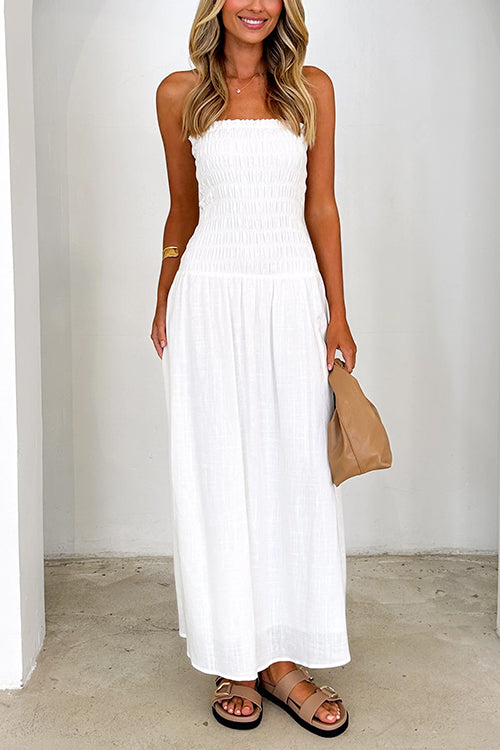 Dam Maxiklänning Stropplös Med Rufflar i Bomull och Polyester-5