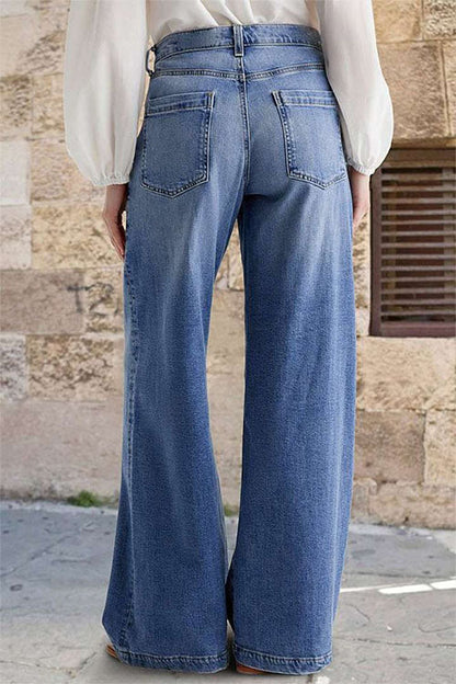 Dam Jeans Avslappnade Bred Ben Förstörda Detaljer Bomullsblandning-3