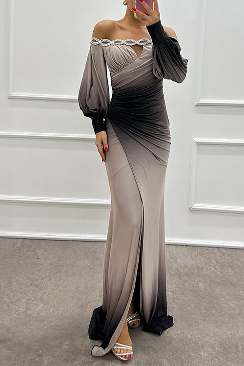 Maxiklänning Dam Off-Shoulder Rynkad Midja Tie Dye Bomull Polyester-6