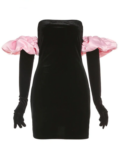 Fina Dam Klänningar Mini Klänning Puffärmar Polyester-6
