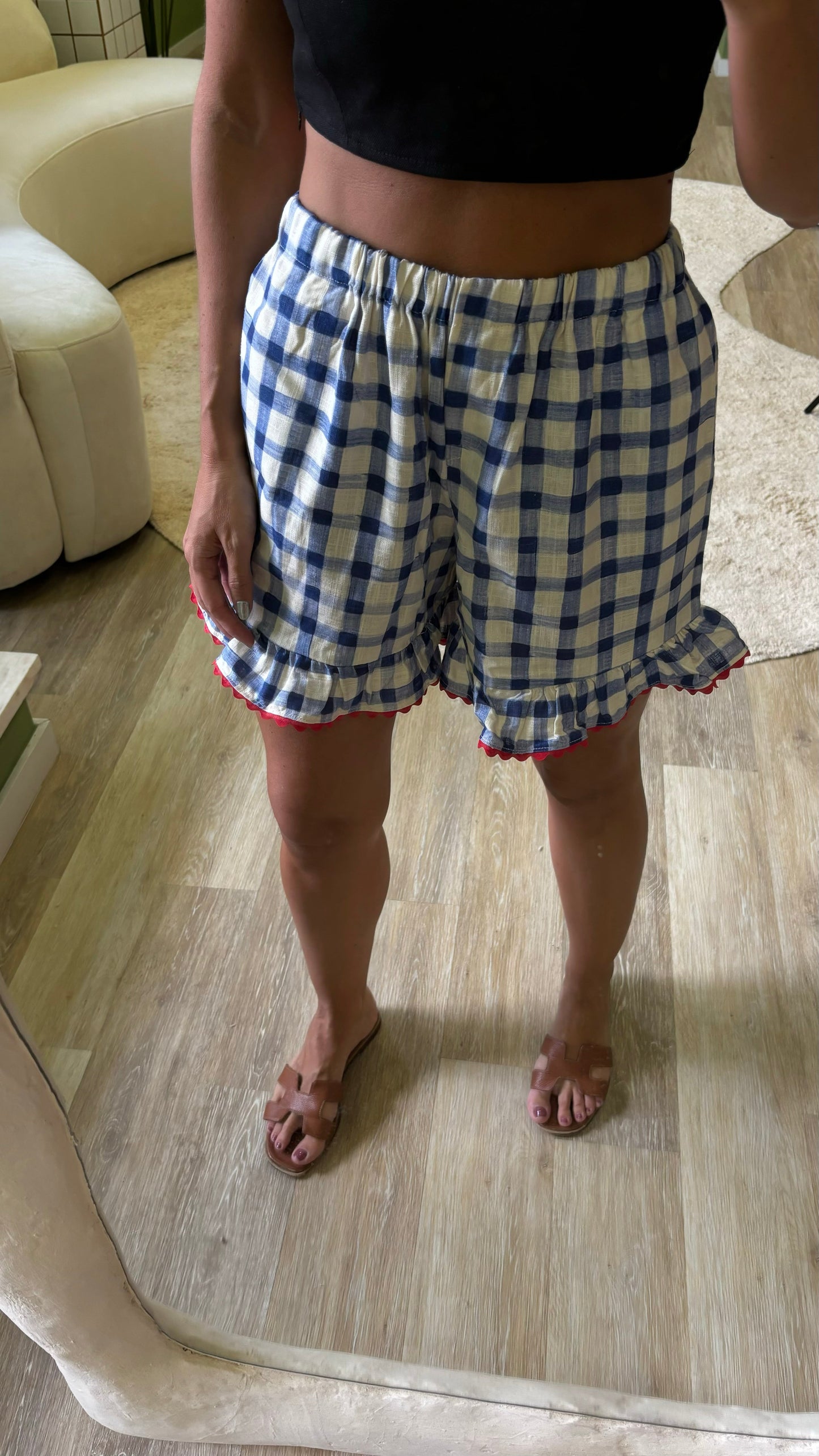 Dam Shorts Fritidsstil Elastisk Viskos och Linne-5