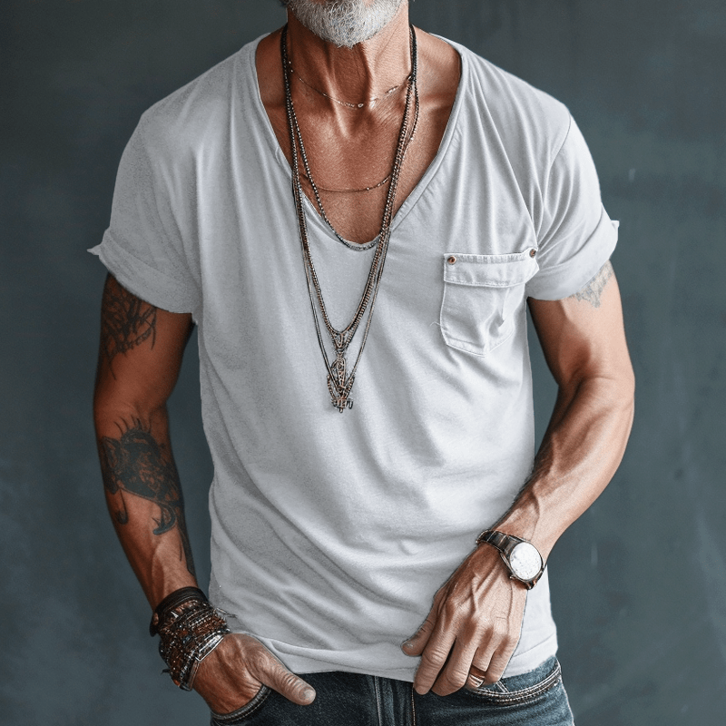 Herr T-shirt Cargo Design Andningsbart Material Avslappnad Passform-6