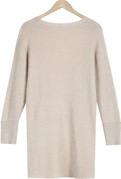 Lång Kofta Dam Stickad Mjuk Akryl med Fickor och Stora Knappar-6