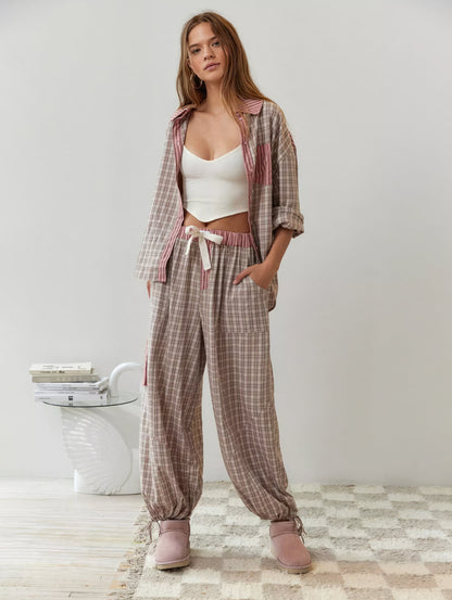 Kvinnors Loungewear Set Avslappnad Topp och Byxor Mjuk Andningsbar Väv-3