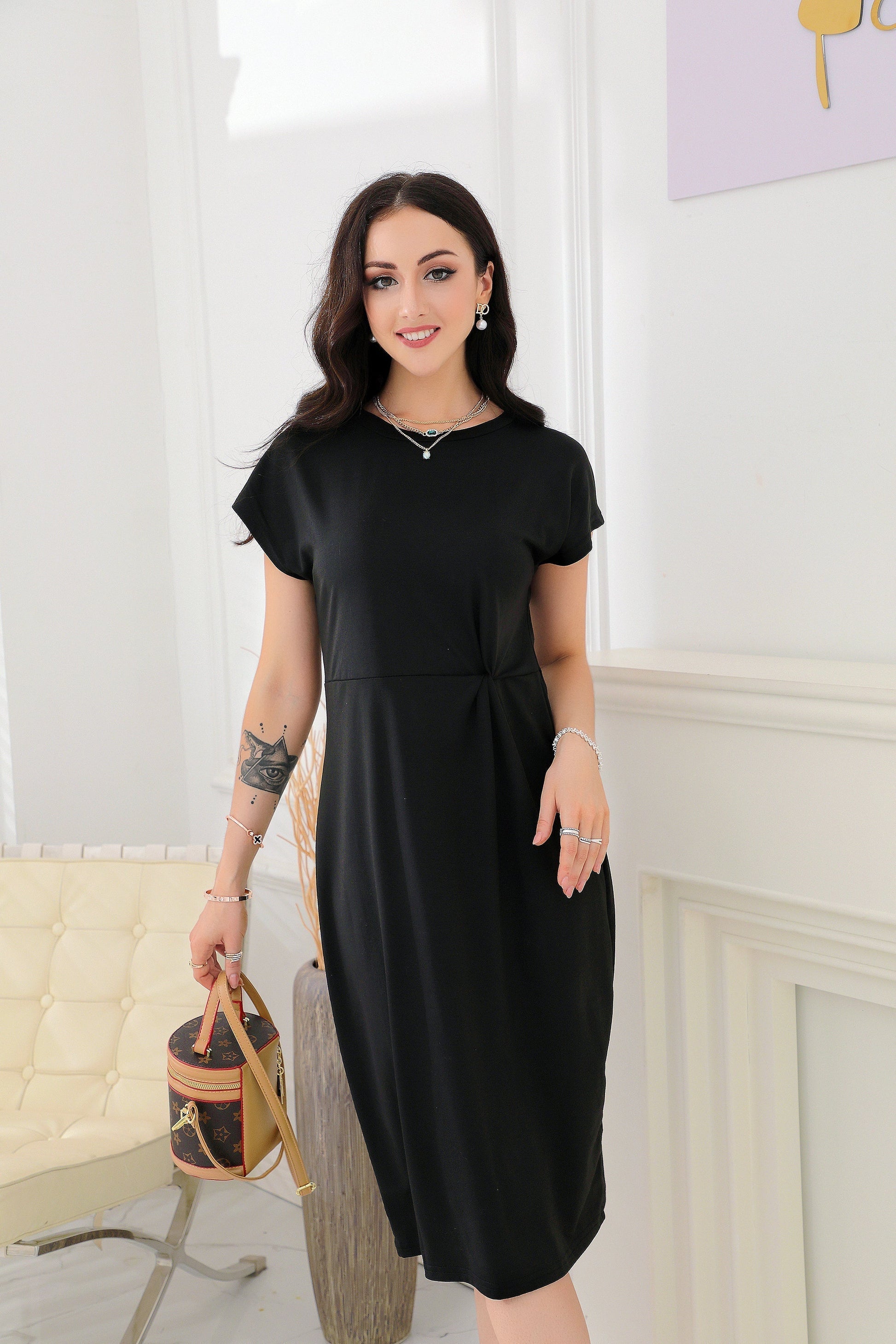 Dam Skiftklänning A-Line Viskos Elasthan Knytt Baksida-3