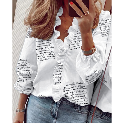 Kvinnors Chiffon Blus med V-ringning och Lila Blommönster – Luftig och Bekväm för Alla Tillfällen 8