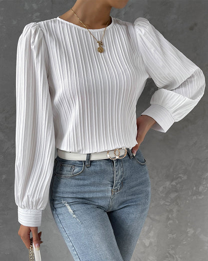 Dam Blus Rund Hals Polyester - Vit Blus Dam för Arbete och Fritid-2
