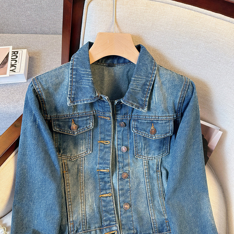 Jeansjacka Dam Avslappnad Vintage Design 70% Bomull 20% Viskos 10% Polyester-5