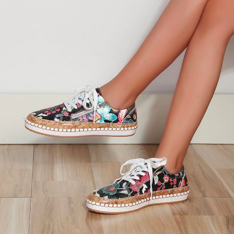 Dam Sneakers Blommönster Mjuk Textil Trendiga Skor-4
