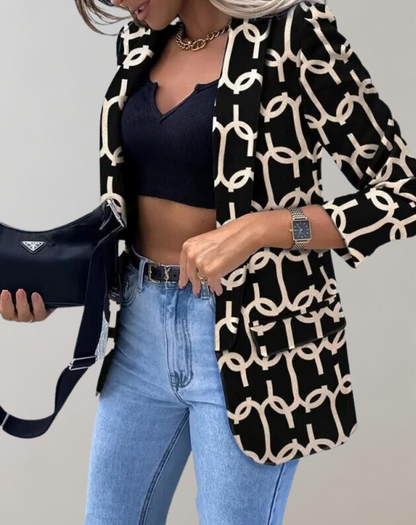Dam Blazer Klassisk Design 100% Polyester för Vår och Höst-6