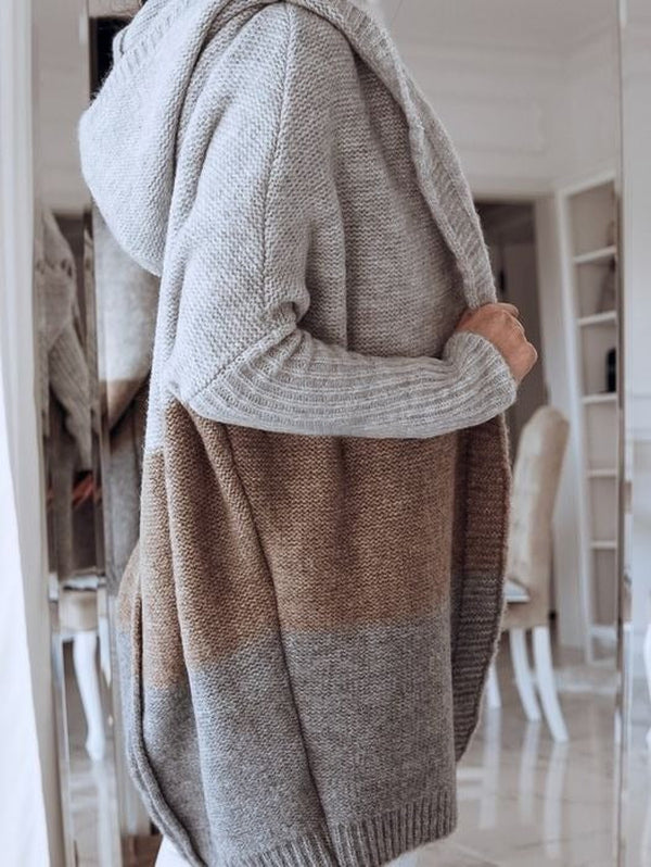 Dam Huvtröja Mjuk Grå Färgblock 100% Bomull-6