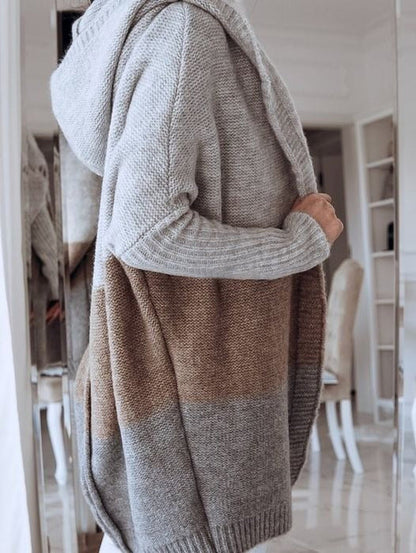 Dam Huvtröja Mjuk Grå Färgblock 100% Bomull-6