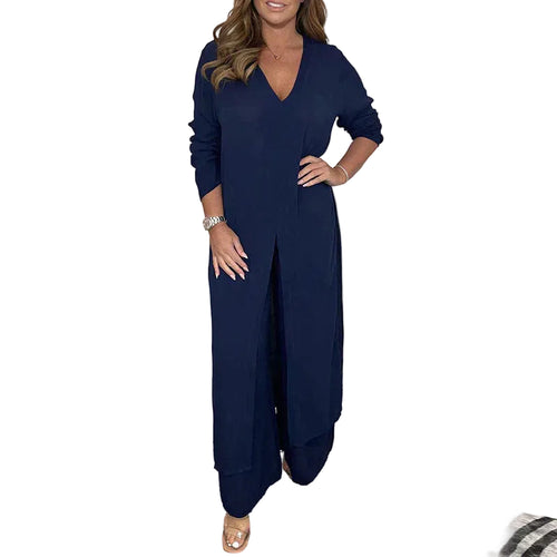 Tvådelat Set Dam Lång Topp och Matchande Byxor Polyester-4