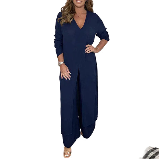 Tvådelat Set Dam Lång Topp och Matchande Byxor Polyester-4