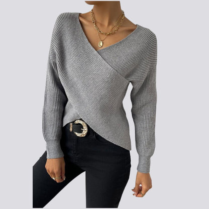 Stickad Dam Tröja V-ringning Långa Ärmar Mjuk Akryl-6