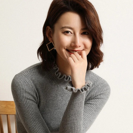 Stickad Dam Tröja Hög Krage Mjuk Akrylblandning 2