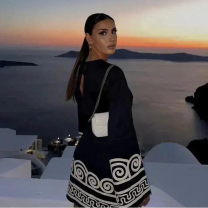 Långärmad Klänning med Handbroderi för Kvinna – Högkvalitativt Tyg för Fest och Bröllop 1