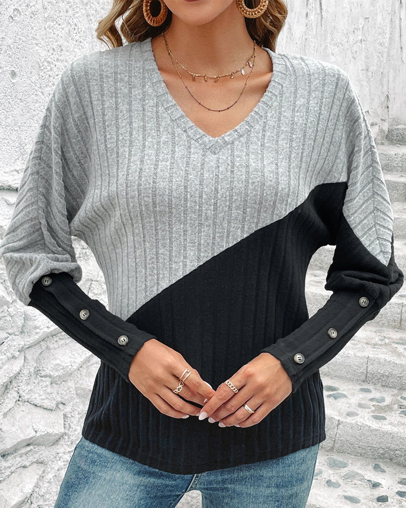 Variant image for Stickad Dam Tröja V-ringad med Batwing Ärmar i Mjuk Akrylblandning-1