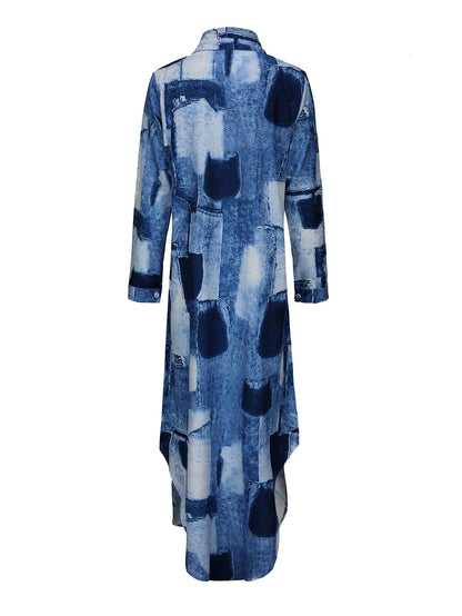 Dam Midi Klänning Asymmetrisk Patchwork Polyester för Vardag och Fest 3