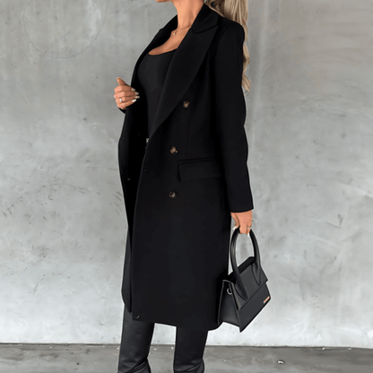 Lång Vinterjacka Dam Hög Krage Knappstängning Kvalitetsmaterial-4