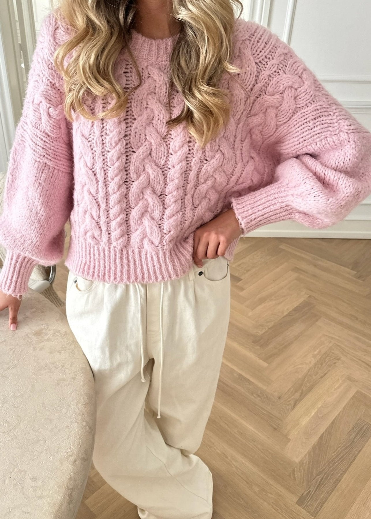 Dam Stickad Tröja Monokrom Tjock Polyester-5