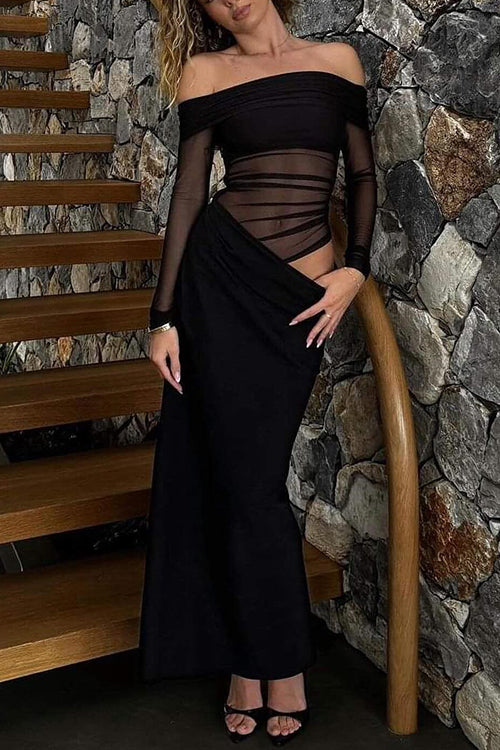 Dam Maxiklänning Off Shoulder Långärmad Bomull Polyester-2