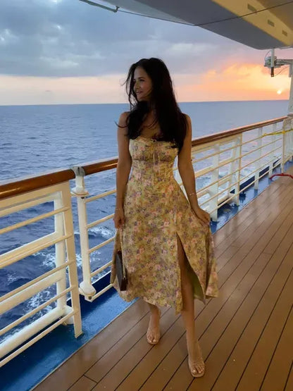 Blommig Klänning Dam Corsage Design Polyester för Sommarfester-2