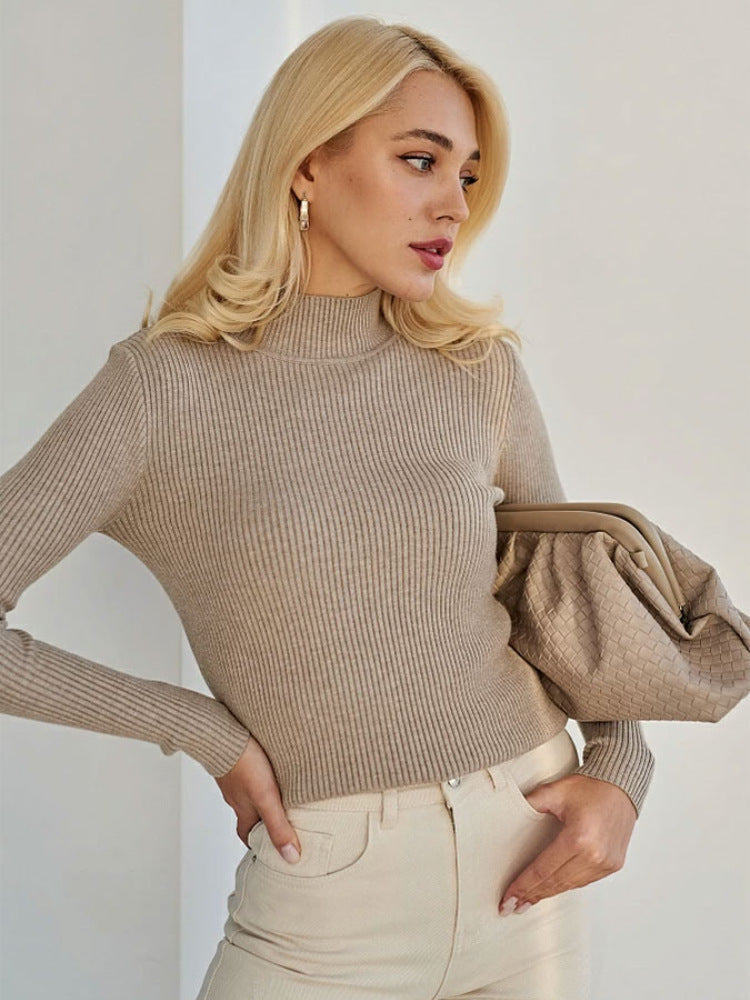 Stickad Dam Tröja med Halvrullkrage i Mjuk Viskosblandning – Smal Passform, Flera Färger, Perfekt för Vinter 2