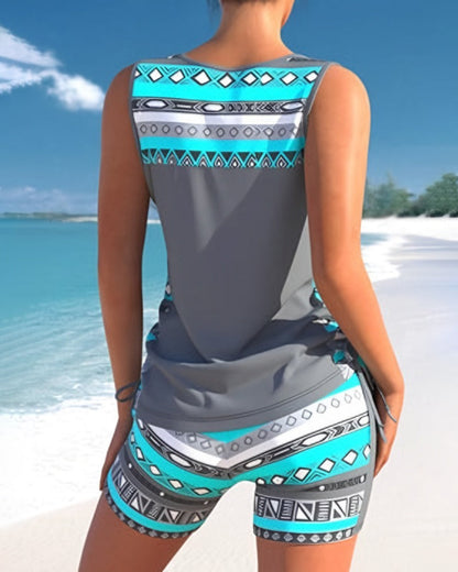 Dam Tankini-set Geometrisk V-hals Polyester Elastan-2