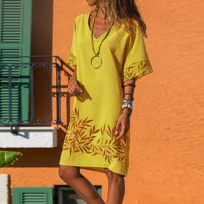 Fina Dam Klänningar Avslappnad Bomull Knälång-3