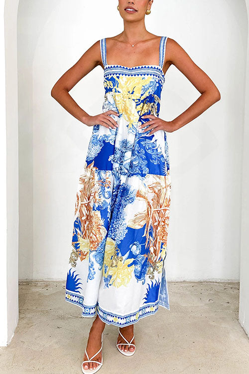 Dam Maxi Klänning med Sidoslits och Väskor i Bomull och Polyester-2