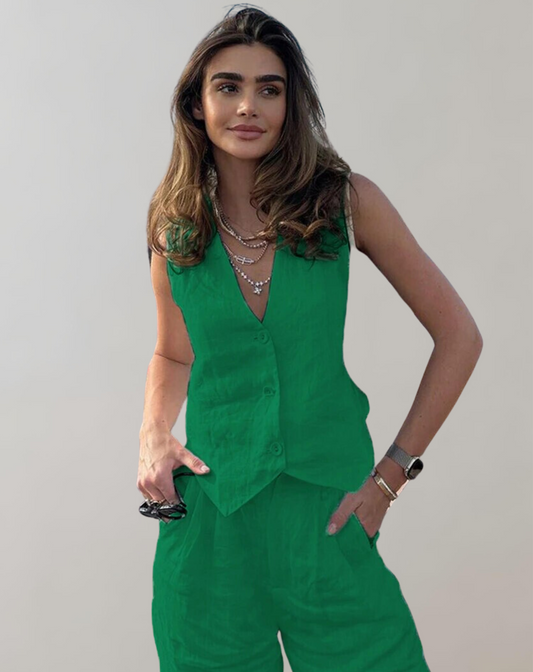 Dam Tank Top och Höga Midja Byxor i Lätt Material för Sommarträningskläder-1