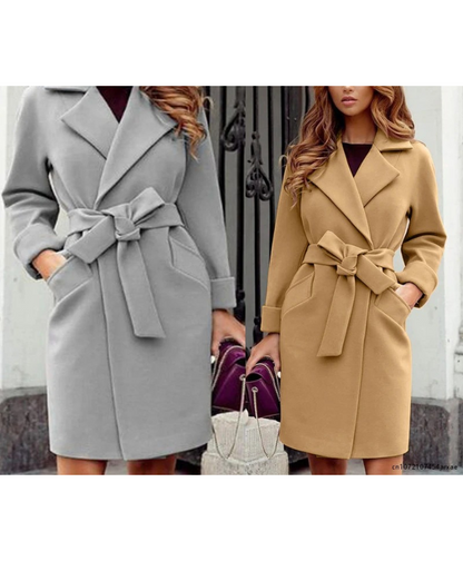 Kvinnors Trenchcoat Med Bälte Vändbar Krage Polyester Knälängd-5